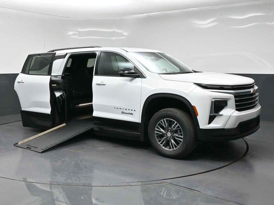 White Chevrolet Traverse with BraunAbility Side Entry Automatic In Floor conversion