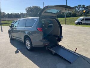 Grey Chrysler Pacifica with Driverge Rear Entry Manual Fold Out conversion