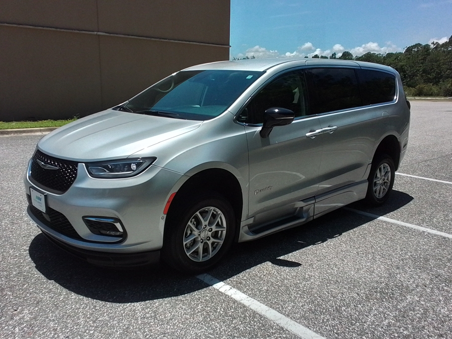 Silver Chrysler Pacifica with BraunAbility Side Entry Automatic In Floor conversion