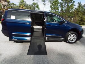 Blue Chrysler Pacifica with Vantage Mobility Side Entry Automatic In Floor conversion