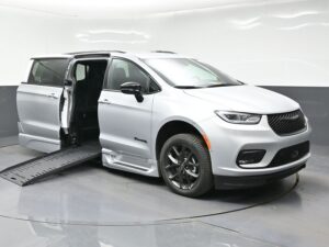 Silver Chrysler Pacifica with BraunAbility Side Entry Automatic Fold Out conversion
