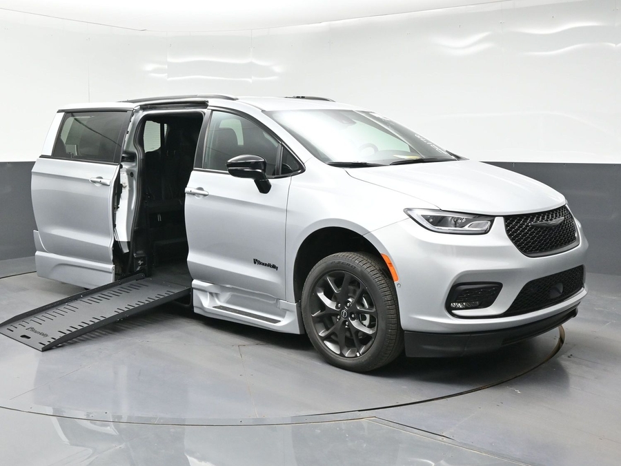Silver Chrysler Pacifica with BraunAbility Side Entry Automatic Fold Out conversion
