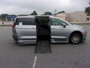 Silver Chrysler Pacifica with BraunAbility Side Entry Automatic Fold Out conversion