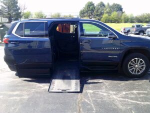 Blue Chevrolet Traverse with BraunAbility Side Entry Automatic In Floor conversion