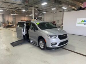 Silver Chrysler Pacifica with BraunAbility Side Entry Automatic Fold Out conversion