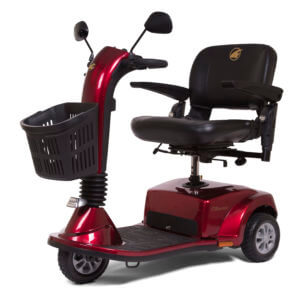 red 3 wheel mobility scooter with basket