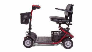 side view of red four wheel LiteRider mobility Scooter