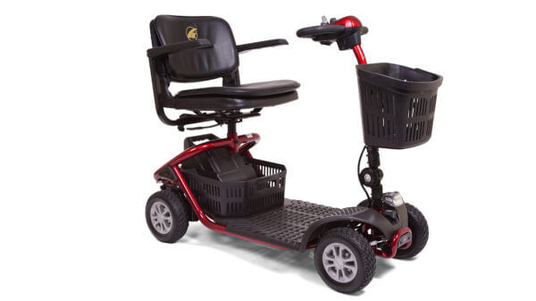 red 4 wheel mobility scooter side view