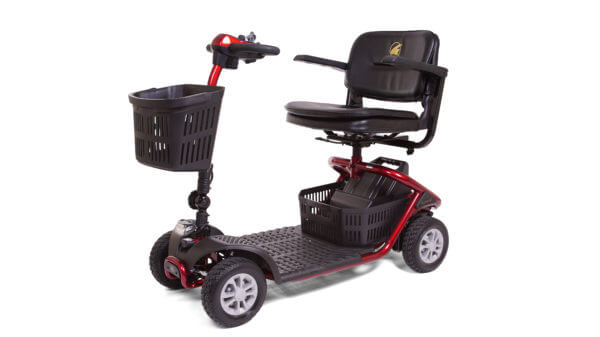 red 4 wheel mobility scooter with basket