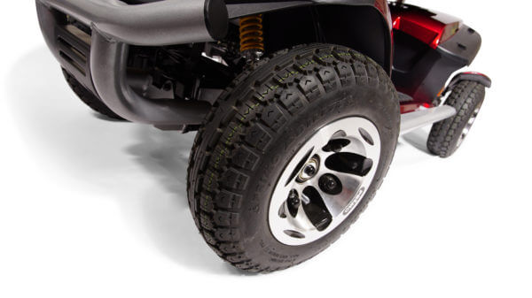 closeup of Patriot Mobility Scooter wheel