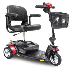 Red GoGo Elite Traveler 3 wheel scooter