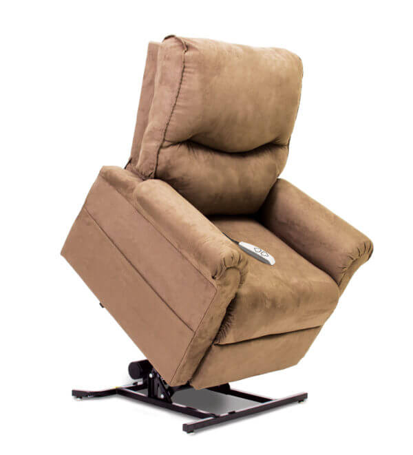 Light Brown Recliner in lifted position