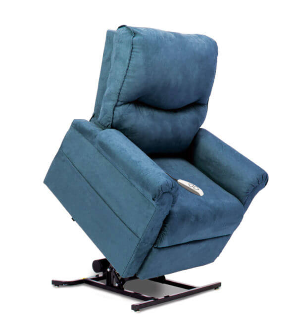 Blue Recliner in lifted position