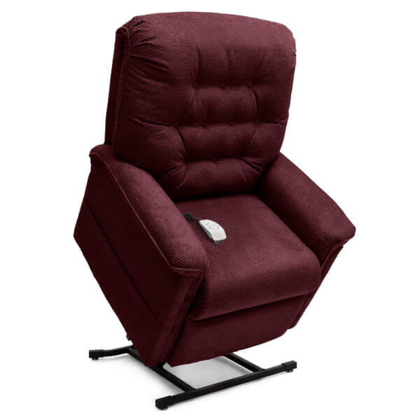 Dark Red Recliner in lifted position