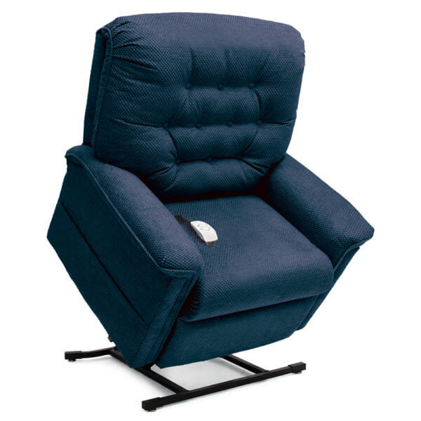 Dark Blue Recliner in lifted position