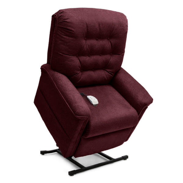 Dark Red Recliner in lifted position