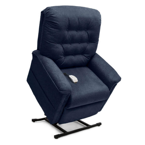 Dark Blue Recliner in lifted position
