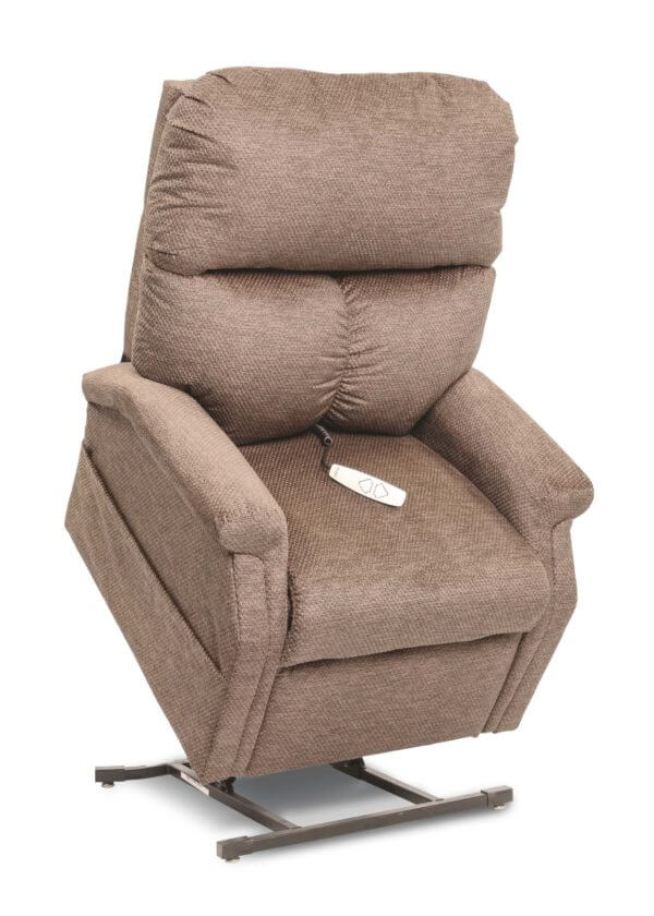 Light Brown Recliner in lifted position