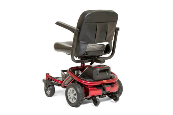 back view of red power wheelchair