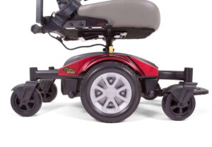 close up of wheel on power wheelchair