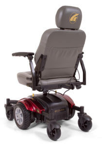 back view of red Golden Comp0ass sport power wheelchair
