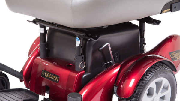view of under the seat on Golden Compass power wheelchair
