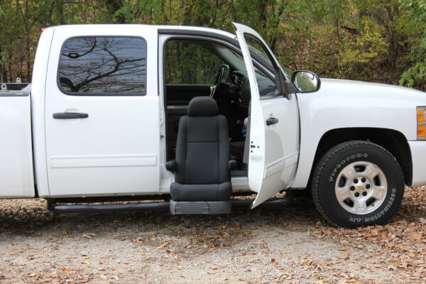 white pick up truck with Turny Evo seat in down position