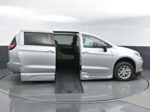 Silver Chrysler Pacifica with BraunAbility Side Entry Automatic Fold Out conversion