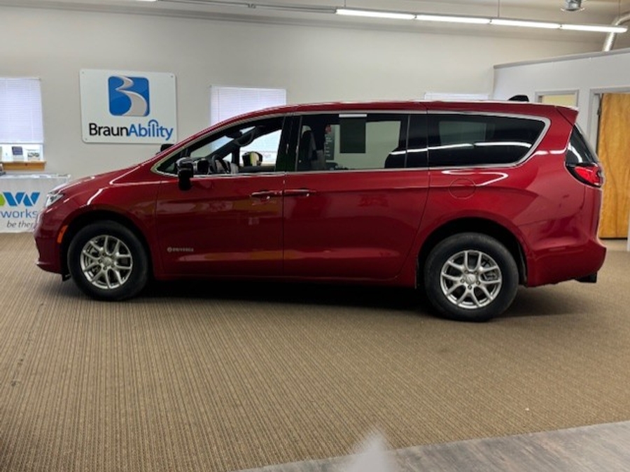 Red Chrysler Pacifica with Driverge Side Entry Automatic Fold Out conversion