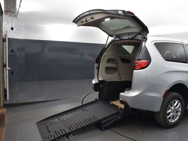 Silver Chrysler Pacifica with BraunAbility Rear Entry Manual Fold Out conversion