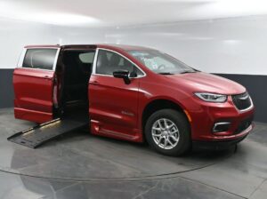 Red Chrysler Pacifica with BraunAbility Side Entry Automatic Fold Out conversion