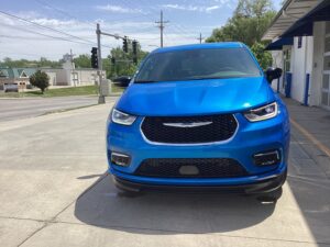 Blue Chrysler Pacifica with BraunAbility Side Entry Automatic In Floor conversion