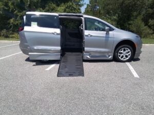 Silver Chrysler Pacifica with BraunAbility Side Entry Automatic Fold Out conversion