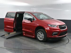 Red Chrysler Pacifica with BraunAbility Side Entry Automatic Fold Out conversion