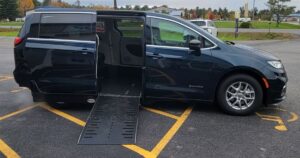 Blue Chrysler Pacifica with Driverge Side Entry Automatic Fold Out conversion