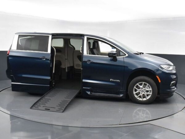 Blue Chrysler Pacifica with BraunAbility Side Entry Automatic Fold Out conversion