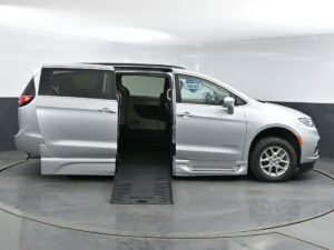 Silver Chrysler Pacifica with BraunAbility Side Entry Automatic Fold Out conversion