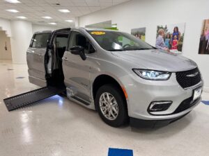 Silver Chrysler Pacifica with BraunAbility Side Entry Automatic In Floor conversion