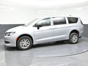 Silver Chrysler Voyager with BraunAbility Rear Entry Manual Fold Out conversion