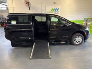 Black Chrysler Pacifica with BraunAbility Side Entry Automatic In Floor conversion