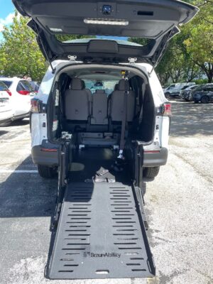 White Toyota Sienna with BraunAbility Rear Entry Manual Fold Out conversion
