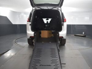 White Chrysler Pacifica with BraunAbility Rear Entry Manual Fold Out conversion