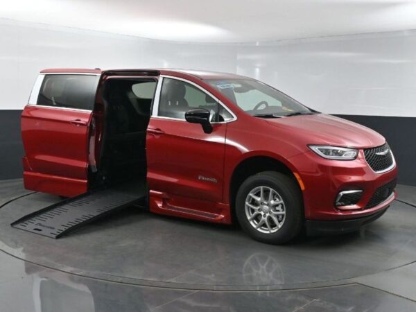 Red Chrysler Pacifica with BraunAbility Side Entry Automatic Fold Out conversion