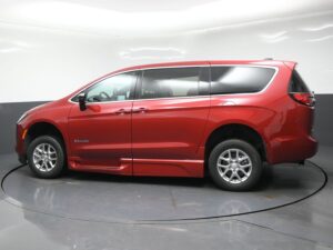 Red Chrysler Pacifica with BraunAbility Side Entry Automatic Fold Out conversion