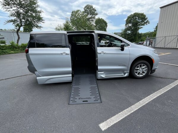 Silver Chrysler Pacifica with BraunAbility Side Entry Automatic Fold Out conversion