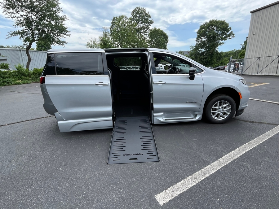 Silver Chrysler Pacifica with BraunAbility Side Entry Automatic Fold Out conversion