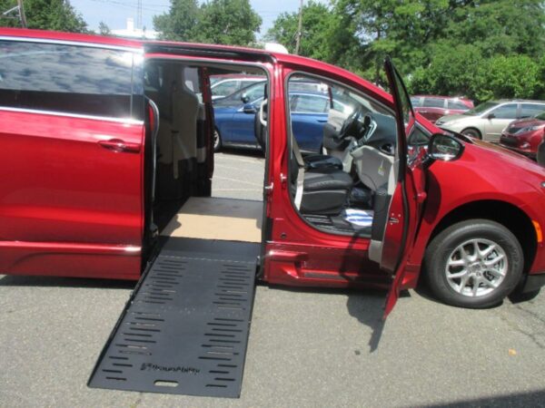 Red Chrysler Pacifica with BraunAbility Side Entry Automatic Fold Out conversion