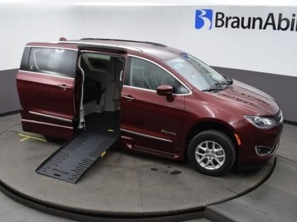 Red Chrysler Pacifica with BraunAbility Side Entry Automatic Fold Out conversion