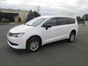 White Chrysler Pacifica with FR Conversions Rear Entry Manual Fold Out conversion