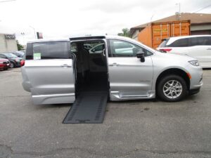 Silver Chrysler Pacifica with BraunAbility Side Entry Automatic In Floor conversion